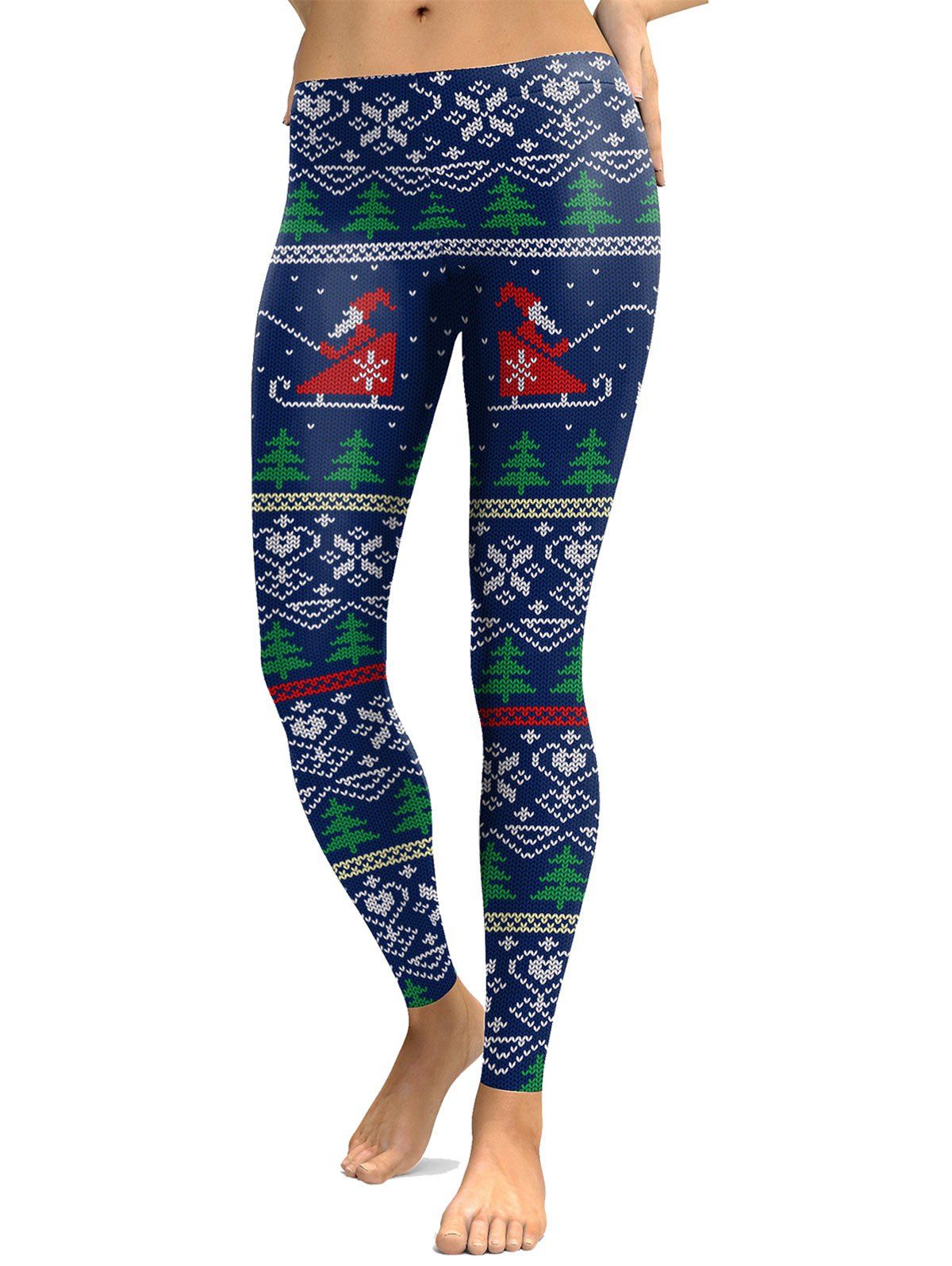 

Santa Claus Reindeer Print Christmas Leggings, Multi-c