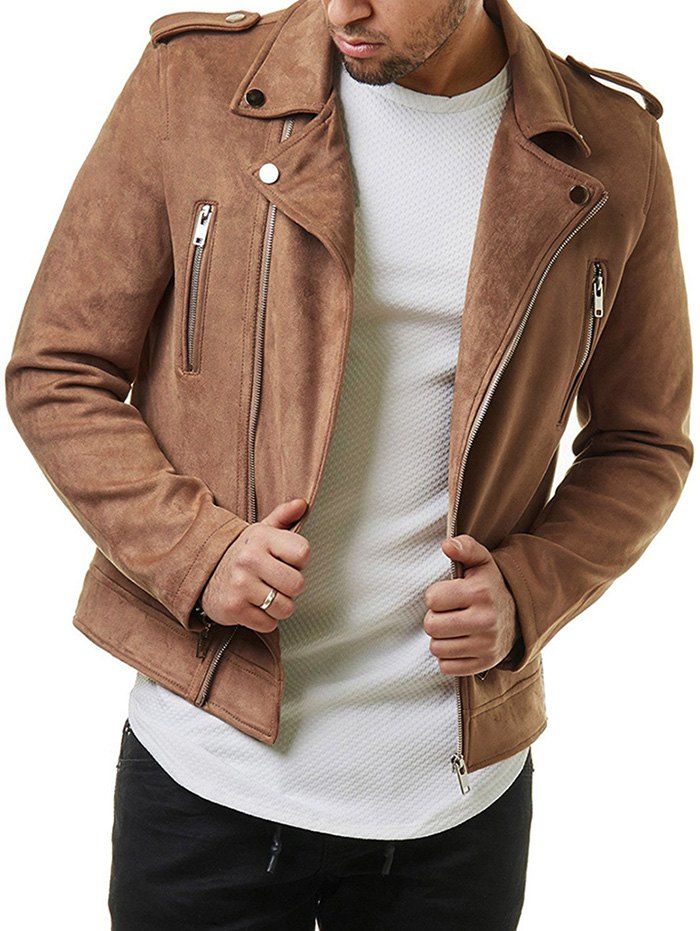 

Multi Zip Faux Suede Zip Up Jacket, Yellow