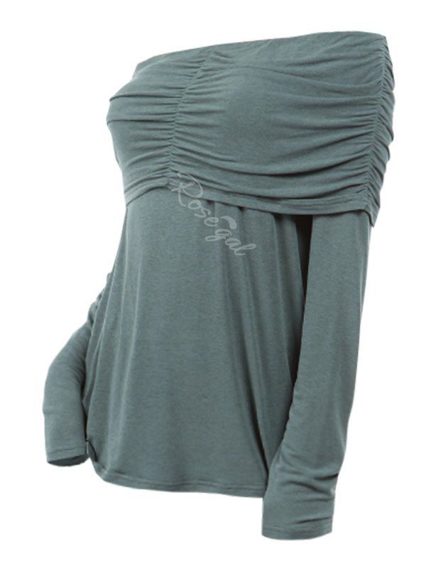 

Plus Size Off Shoulder Foldover Ruched T-shirt, Grayish turquoise