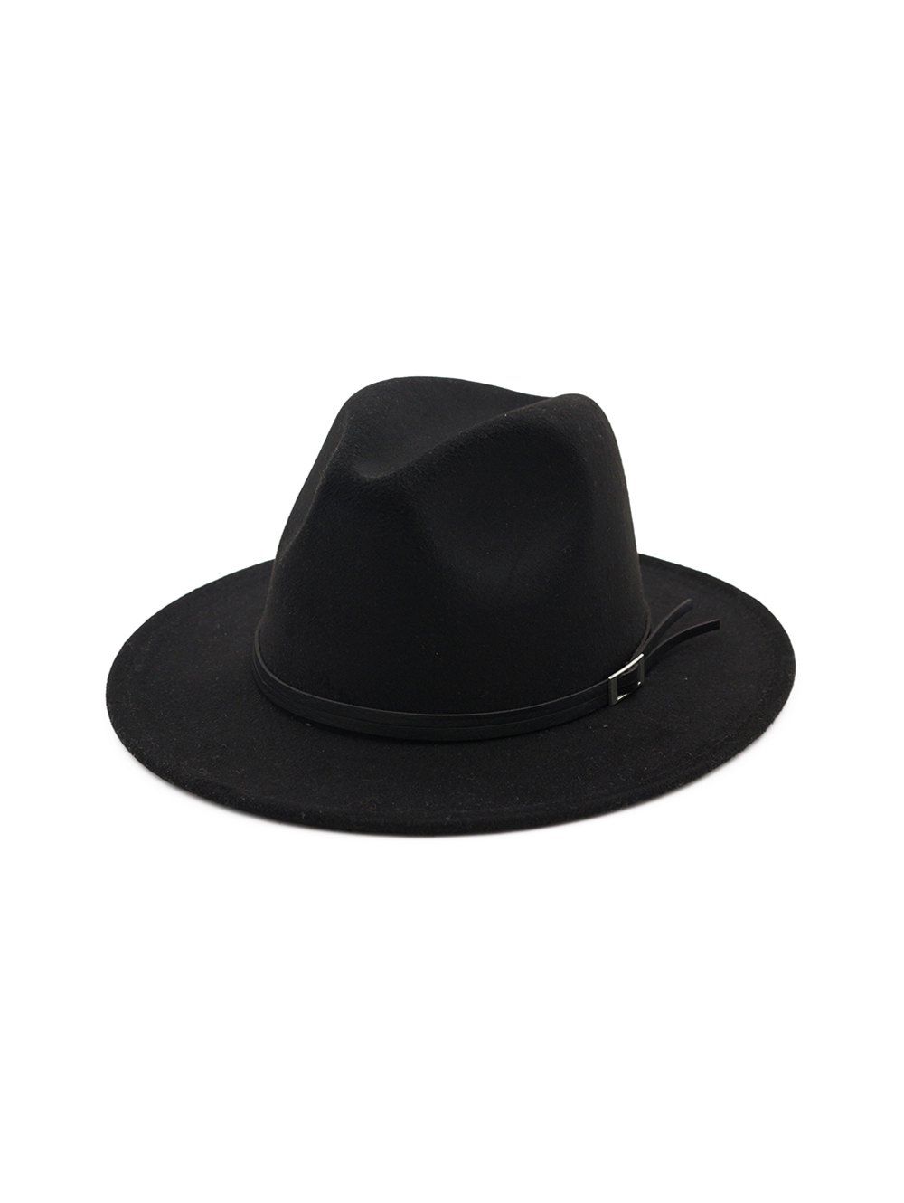 

Belt Design Floppy Solid Winter Fedora Hat, Black