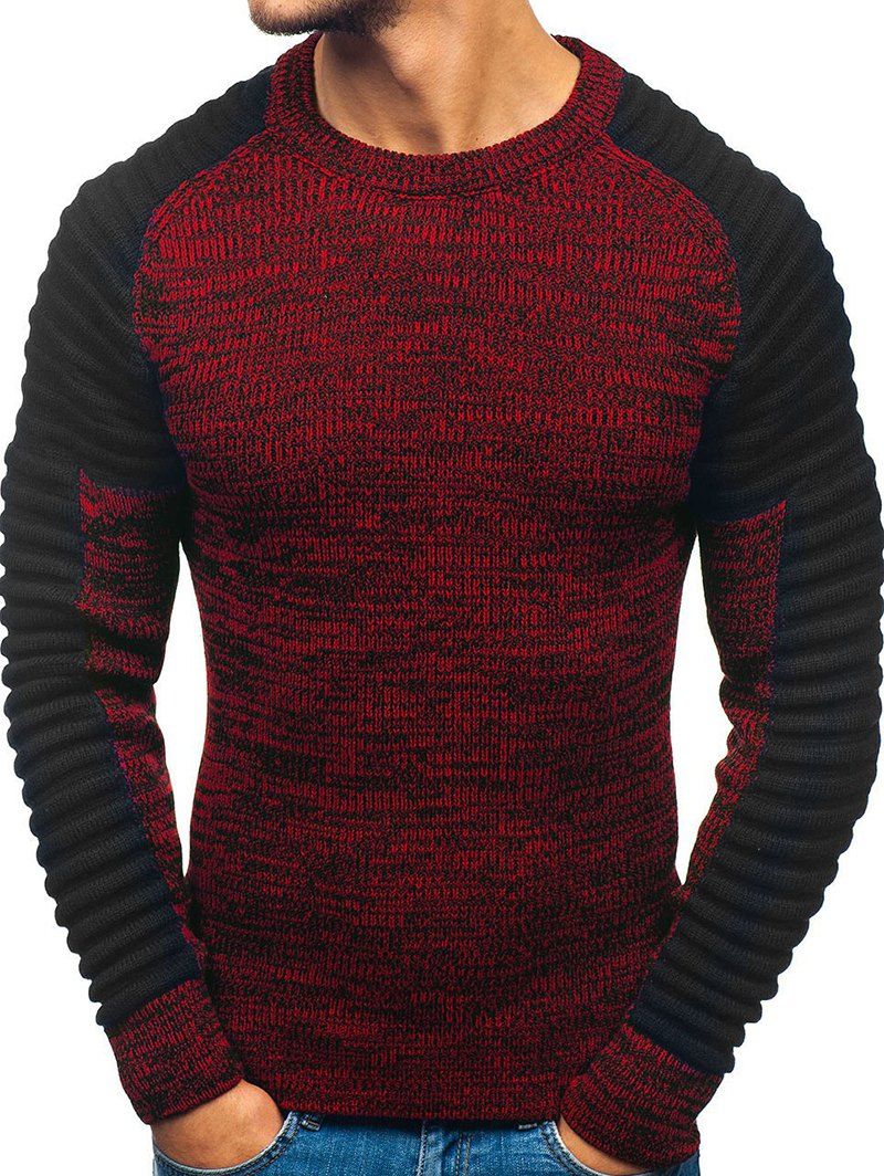 

Pleated Shoulder Heather Knit Pullover Sweater, Red wine