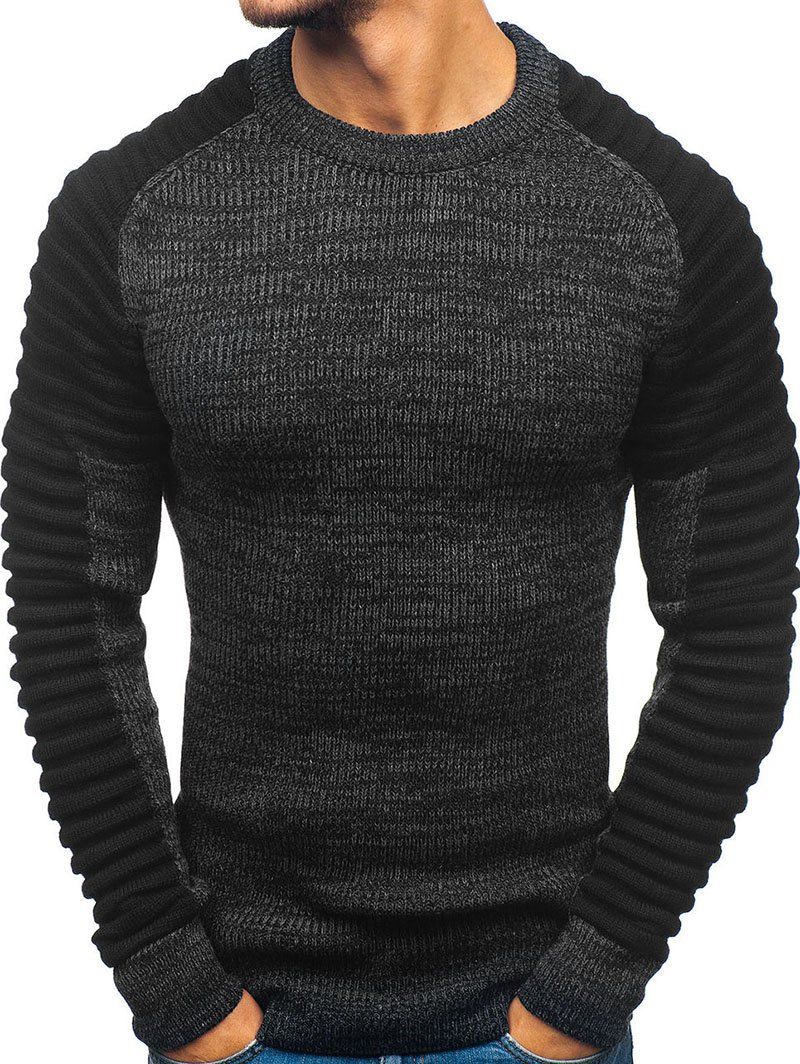 

Pleated Shoulder Heather Knit Pullover Sweater, Dark gray
