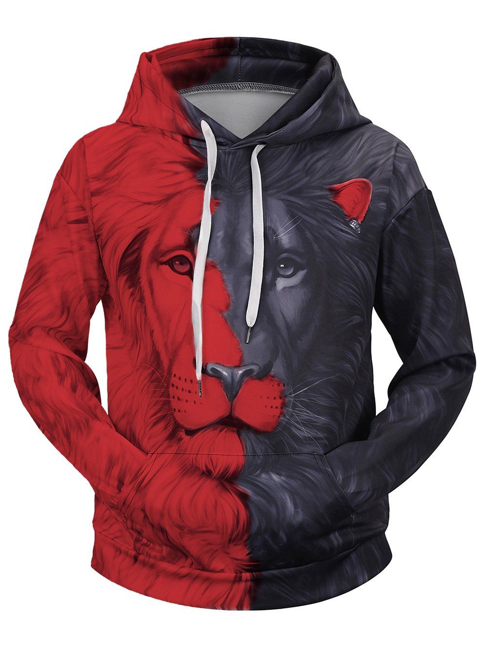 

Contrast Color Lion Printed Hoodie, Red