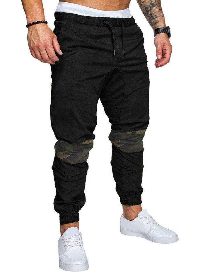 

Camo Panel Casual Jogger Pants, Black