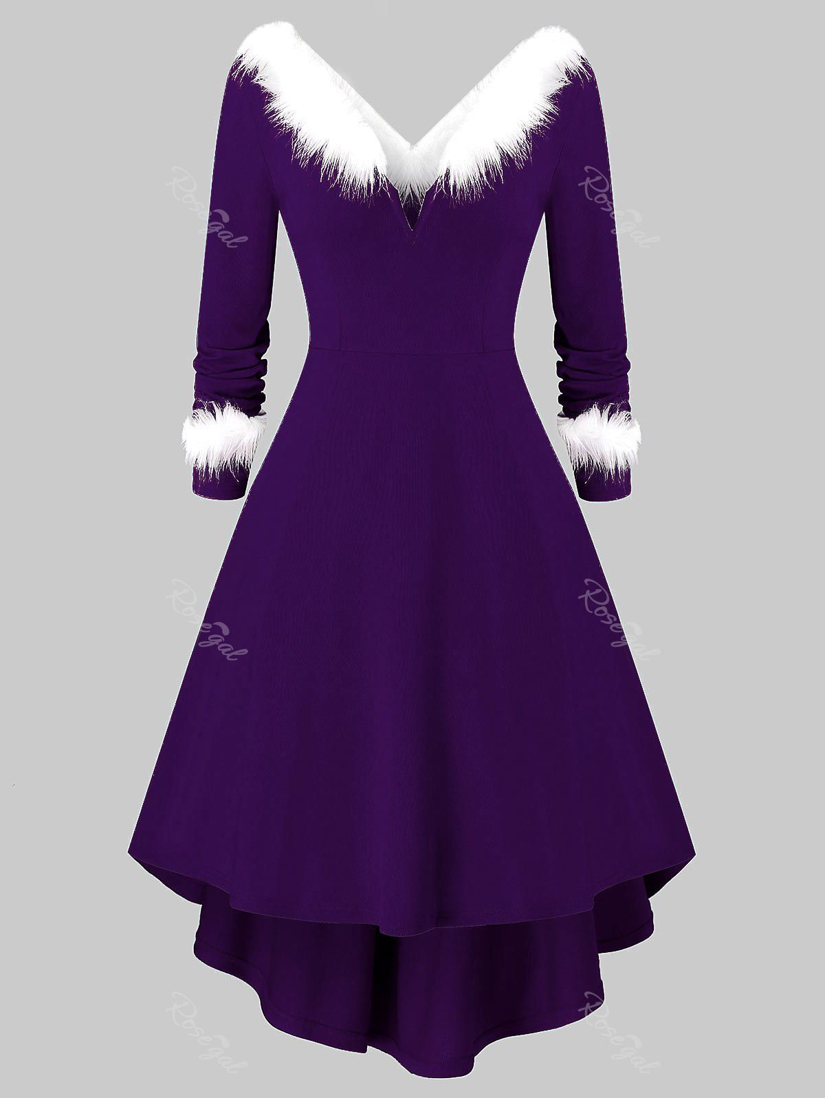 Plus Size Christmas Asymmetrical Faux Fur Panel Knitted Dress