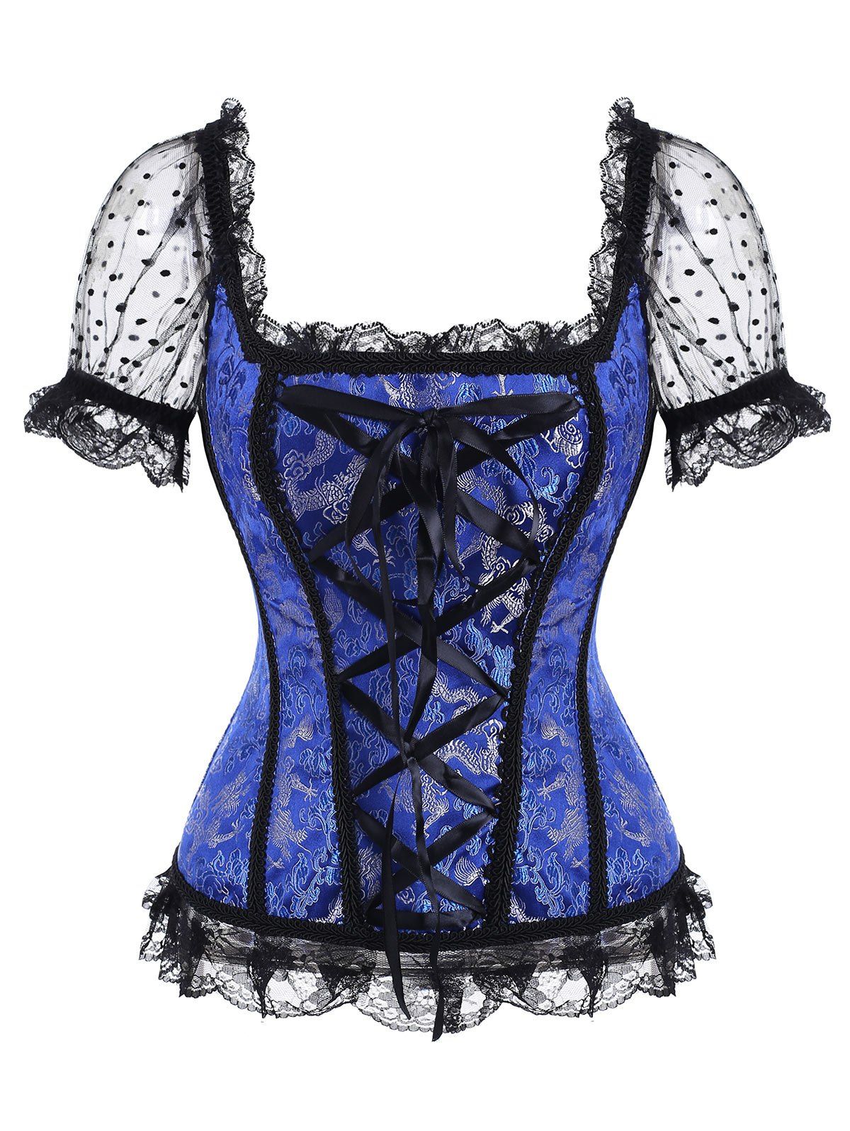 

Lace Up Dotted Lace Panel Corset, Cadetblue