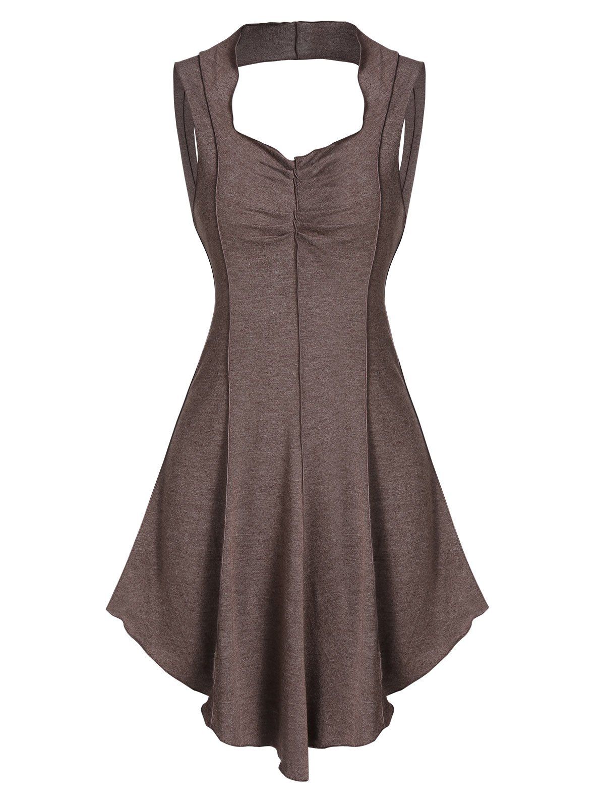 

Cut Out Curved Hem Heathered Flare Tank Top, Coffee