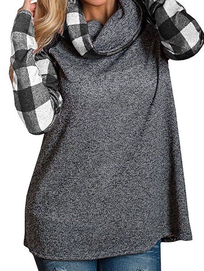 

Plaid Panel Heathered Raglan Sleeves Top, Black