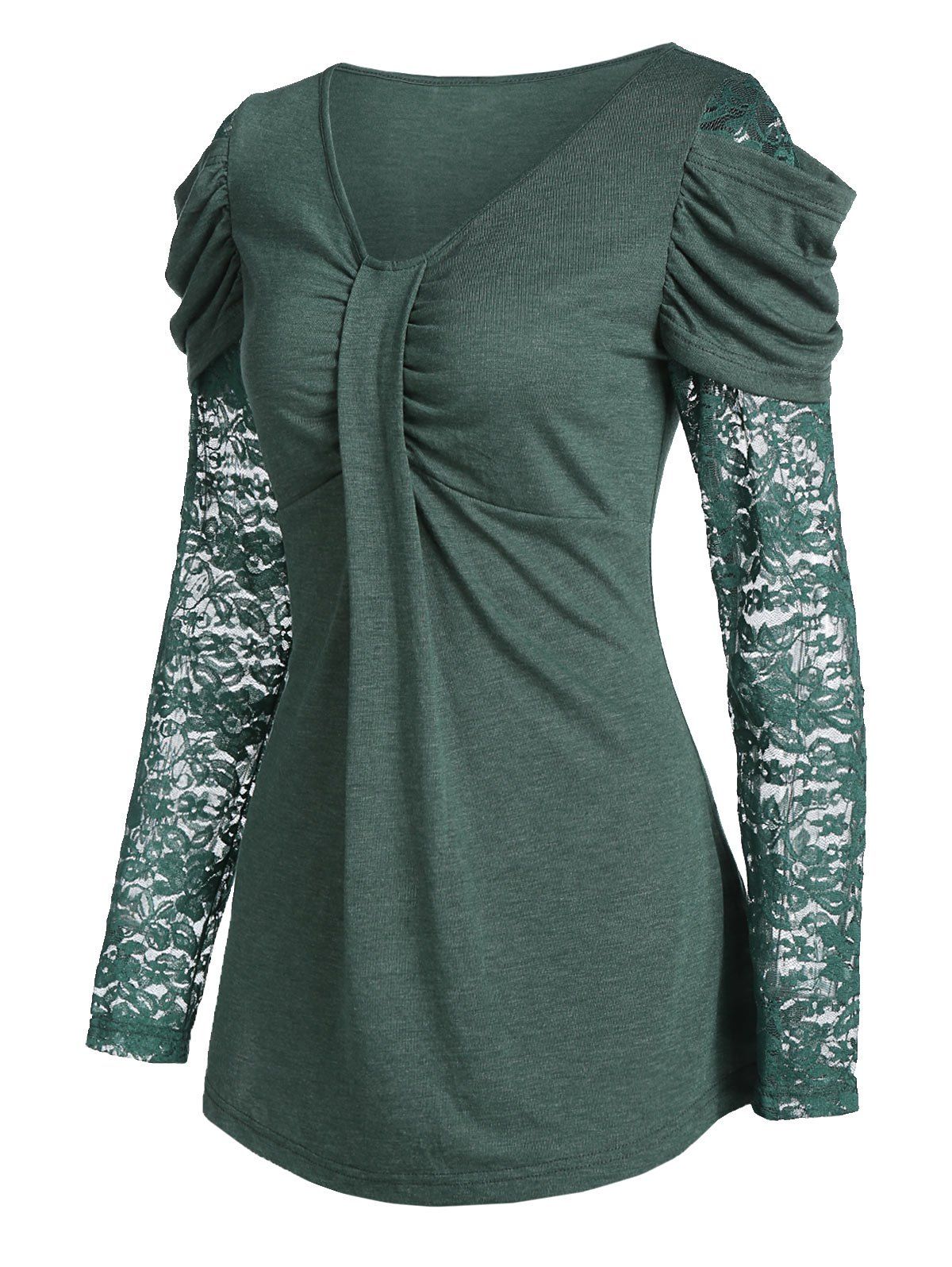 

Lace Sleeve Ruched T shirt, Sea turtle green