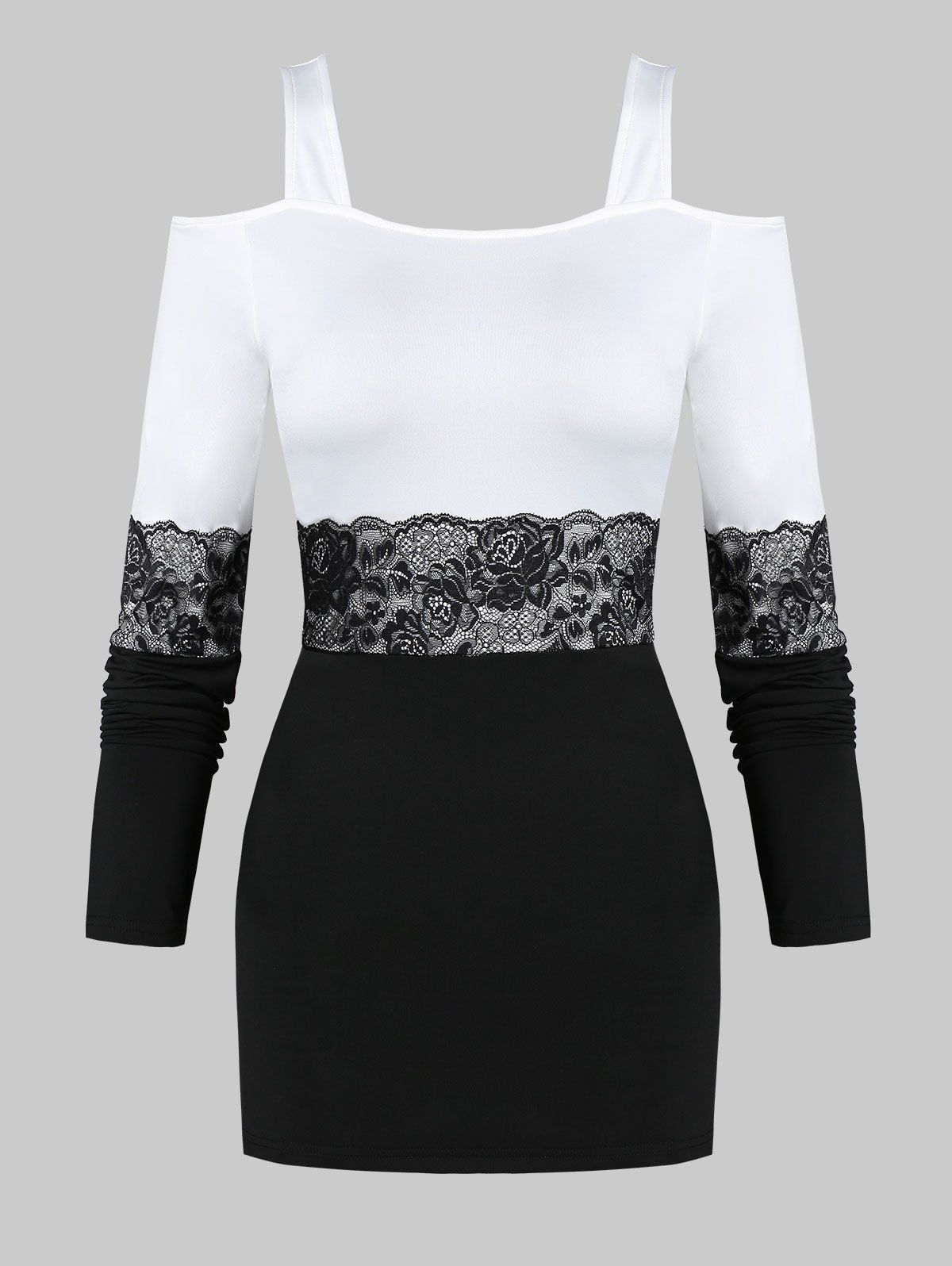 

Cold Shoulder Lace Panel Long Sleeve T Shirt, Multi-a