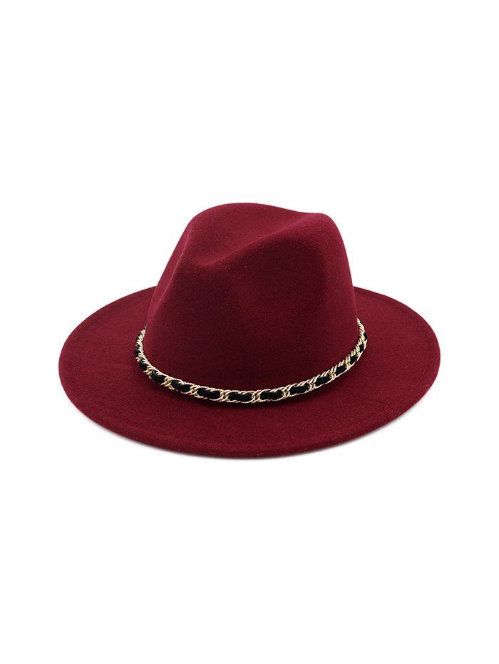 

Chain Floppy Solid Winter Fedora Hat, Red wine