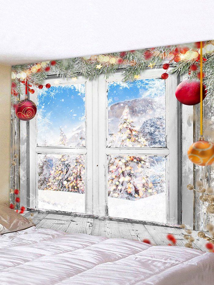 

Christmas Tree Balls Window Print Tapestry Wall Hanging Art Decoration, Multi
