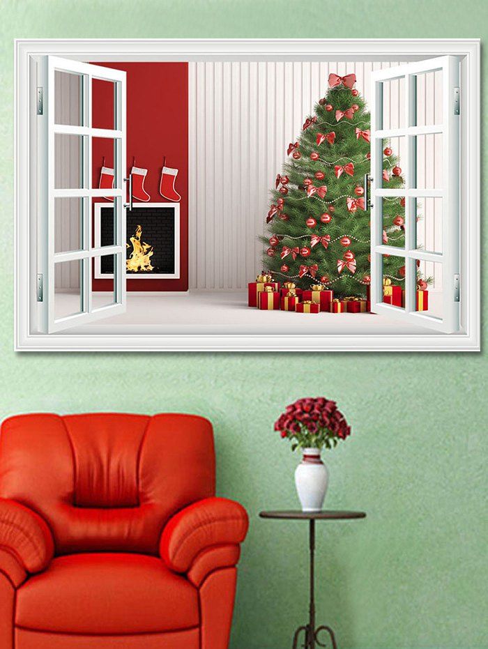 

Christmas Tree Gifts Window Print Decorative Wall Art Sticker, Multi