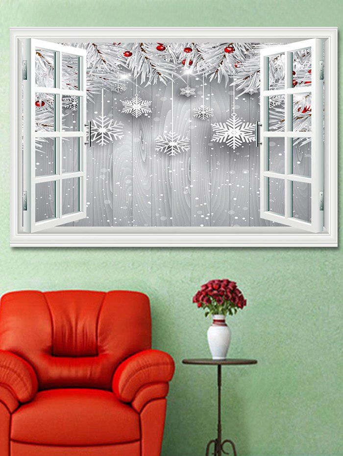 

Christmas Snowflakes Wood Grain Window Print Wall Art Sticker, Multi