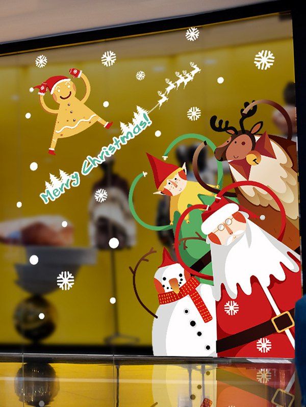 

Christmas Santa Claus Snowman Greeting Print Decorative Wall Art Stickers, Multi