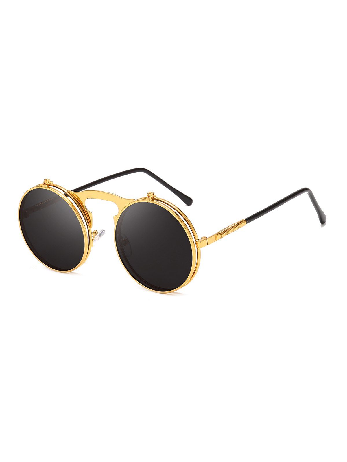 

Metal Frame Flip Round Sunglasses, Gold