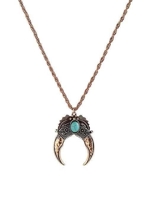

Vintage Faux Turquoise Moon Necklace, Gold