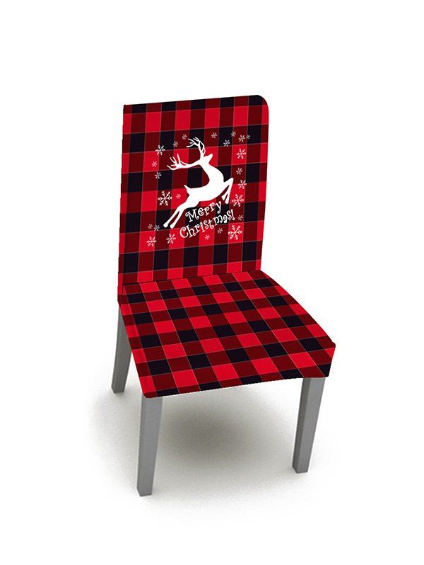 

1PCS Christmas Deer Plaid Elastic Chair Cover, Multi