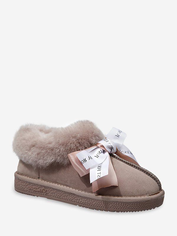 Fashion Ribbon Bowknot Fuzzy Trim Snow Boots  