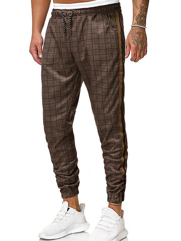 

Casual Plaid Pattern Jogger Pants, Khaki rose