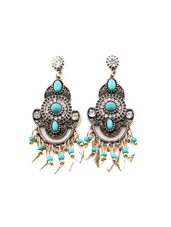

Faux Turquoise Rhinestone Geometric Drop Earrings, Gold