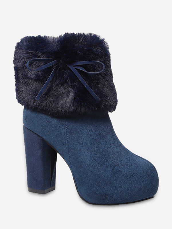 

High Heel Platform Fuzzy Trim Boots, Cobalt blue