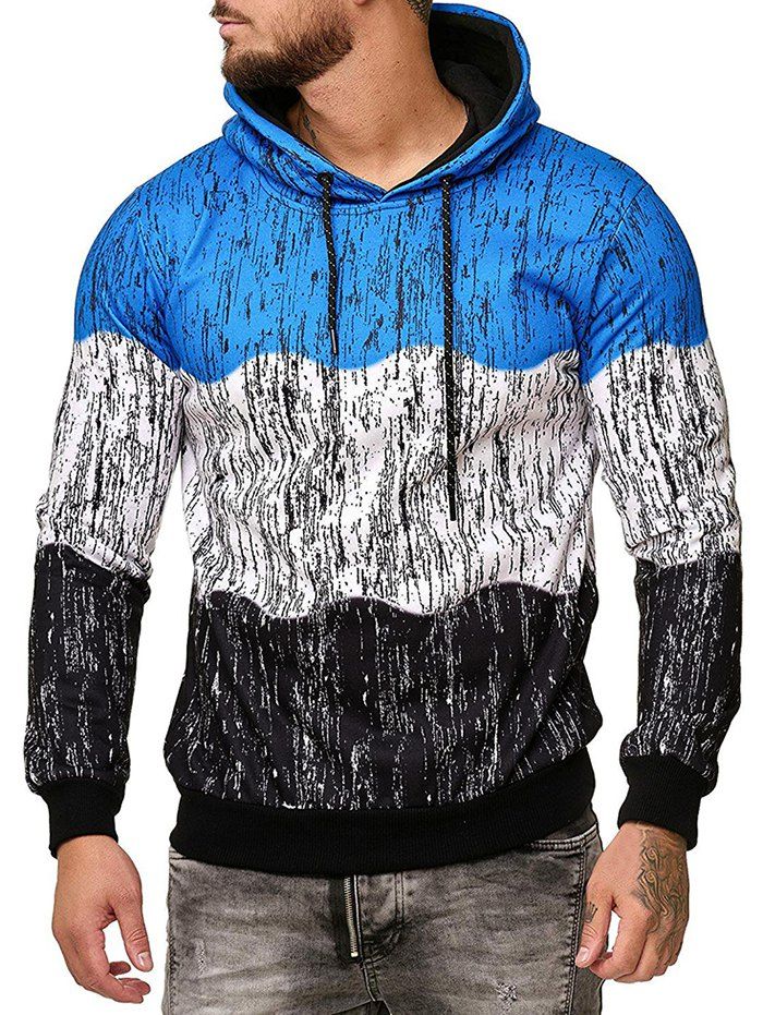 

Splatter Ink Color-blocking Drawstring Fleece Hoodie, Blue