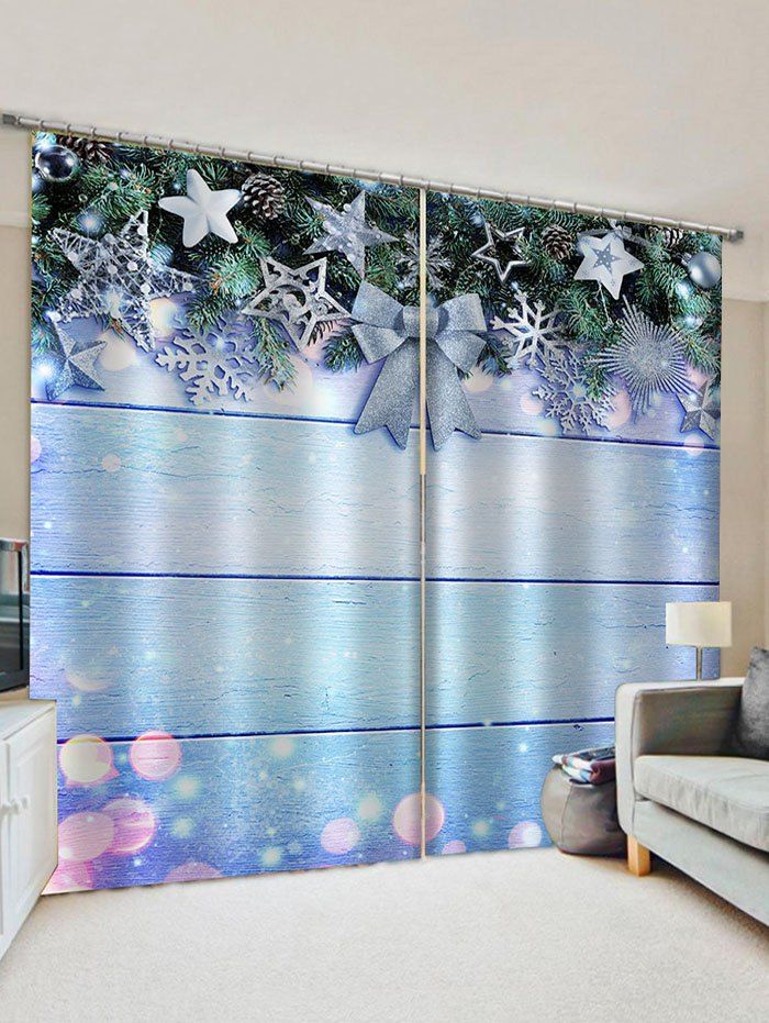 

2 Panels Christmas Tree Decorations Print Window Curtains, Multi