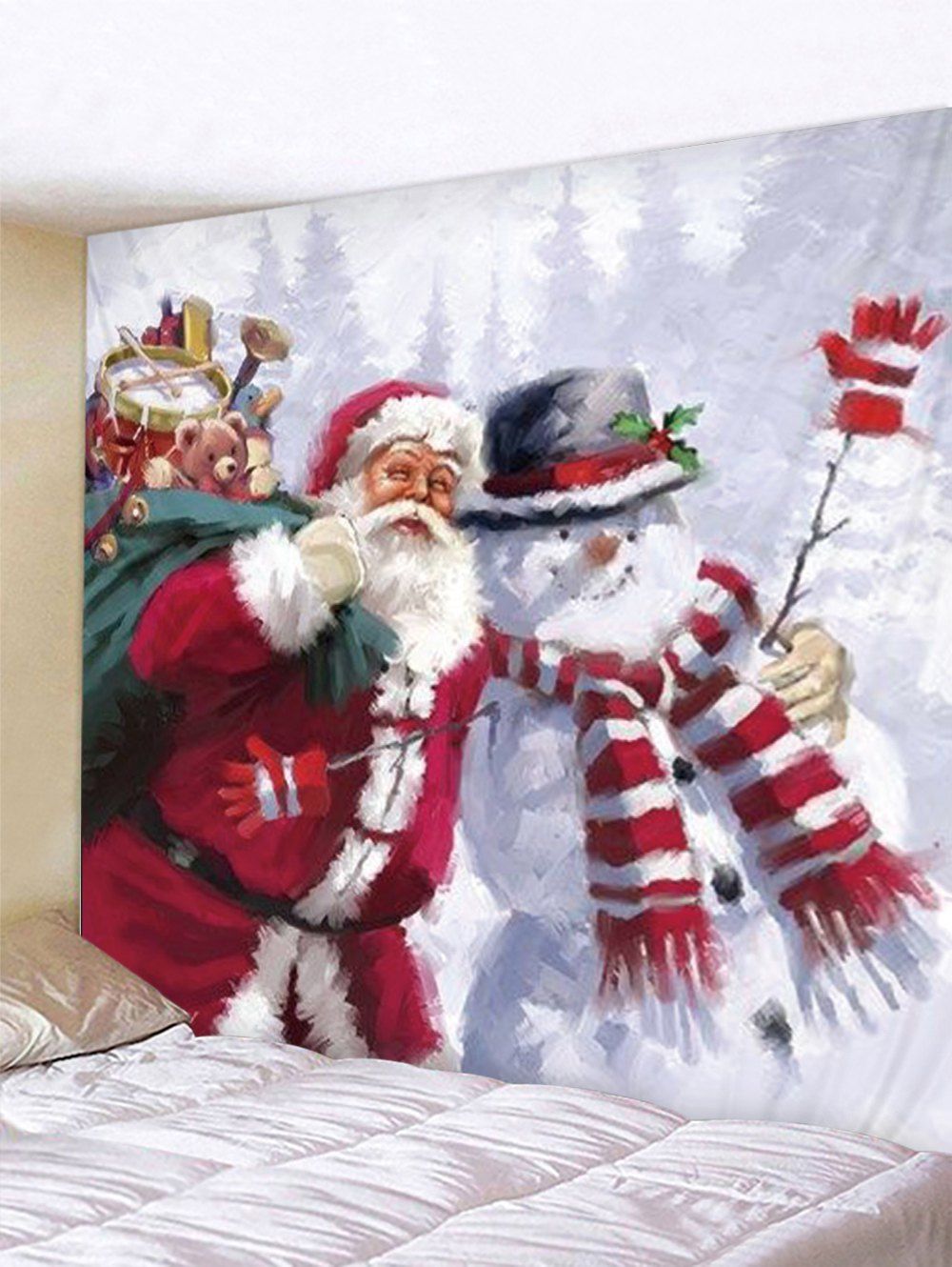 

Christmas Santa Claus Snowman Print Tapestry Wall Hanging Art Decoration, Multi