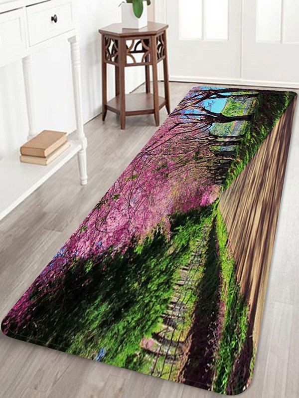 

Flower Trees Road Pattern Water Absorption Area Rug, Multi-a