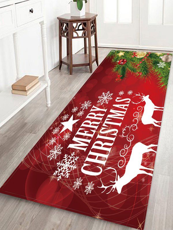 

Christmas Tree Deer Greeting Patterned Water Absorption Area Rug, Multi