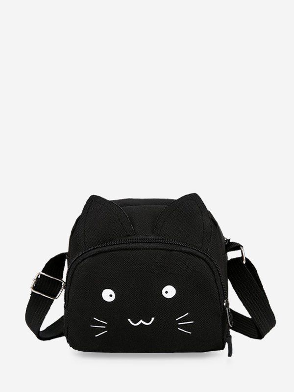 

Cartoon Cat Canvas Crossbody Bag, Black
