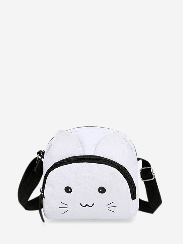 

Cartoon Cat Canvas Crossbody Bag, Milk white