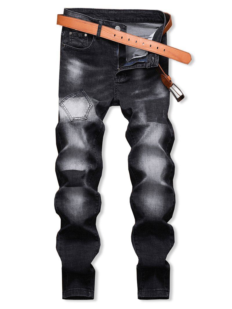 

Zipper Fly Pocket Pencil Jeans, Black