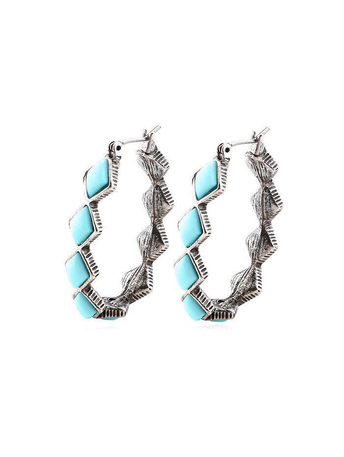 

Faux Gemstone Geometric Hoop Earrings, Silver