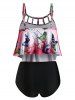 Plus Size Overlay Ombre Butterfly Print Tankini Swimwear -  