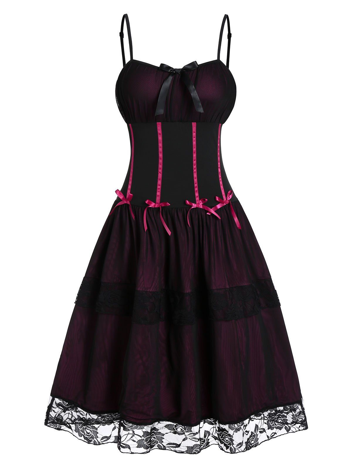 

A Line Lace Bowknot Spaghetti Strap Dress, Multi-a