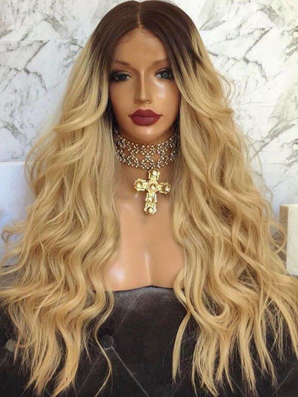 

Long Middle Parting Ombre Wavy Capless Synthetic Wig, Camel brown