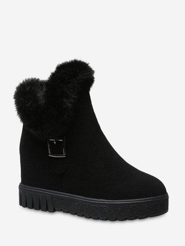 

Fuzzy Trim Increased Internal Snow Boots, Black