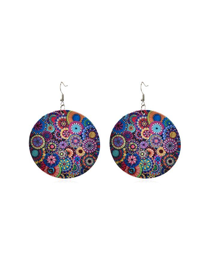 

Bohemian Floral Print Round Hook Earrings, Acu camouflage