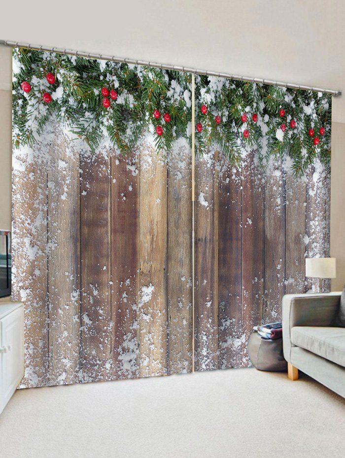 Christmas Snow Wooden Pattern Window Curtains [51% OFF] | Rosegal