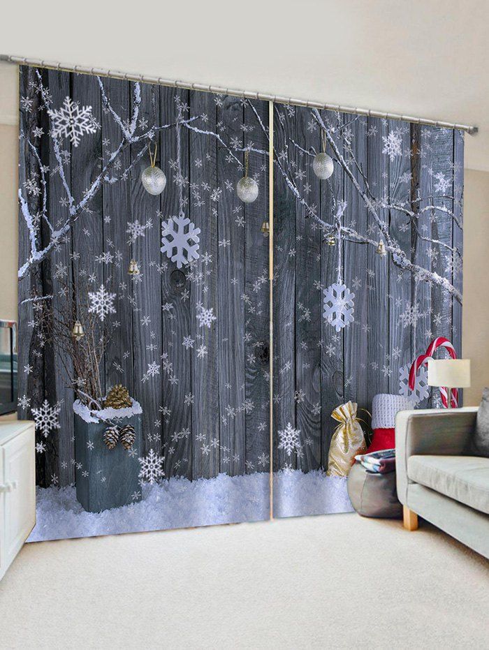 

Christmas Snowflake Wooden Pattern Window Curtains, Multi