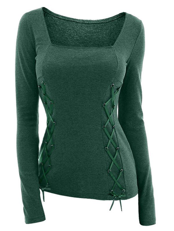 

Plus Size D Ring Lace Up T Shirt, Medium sea green