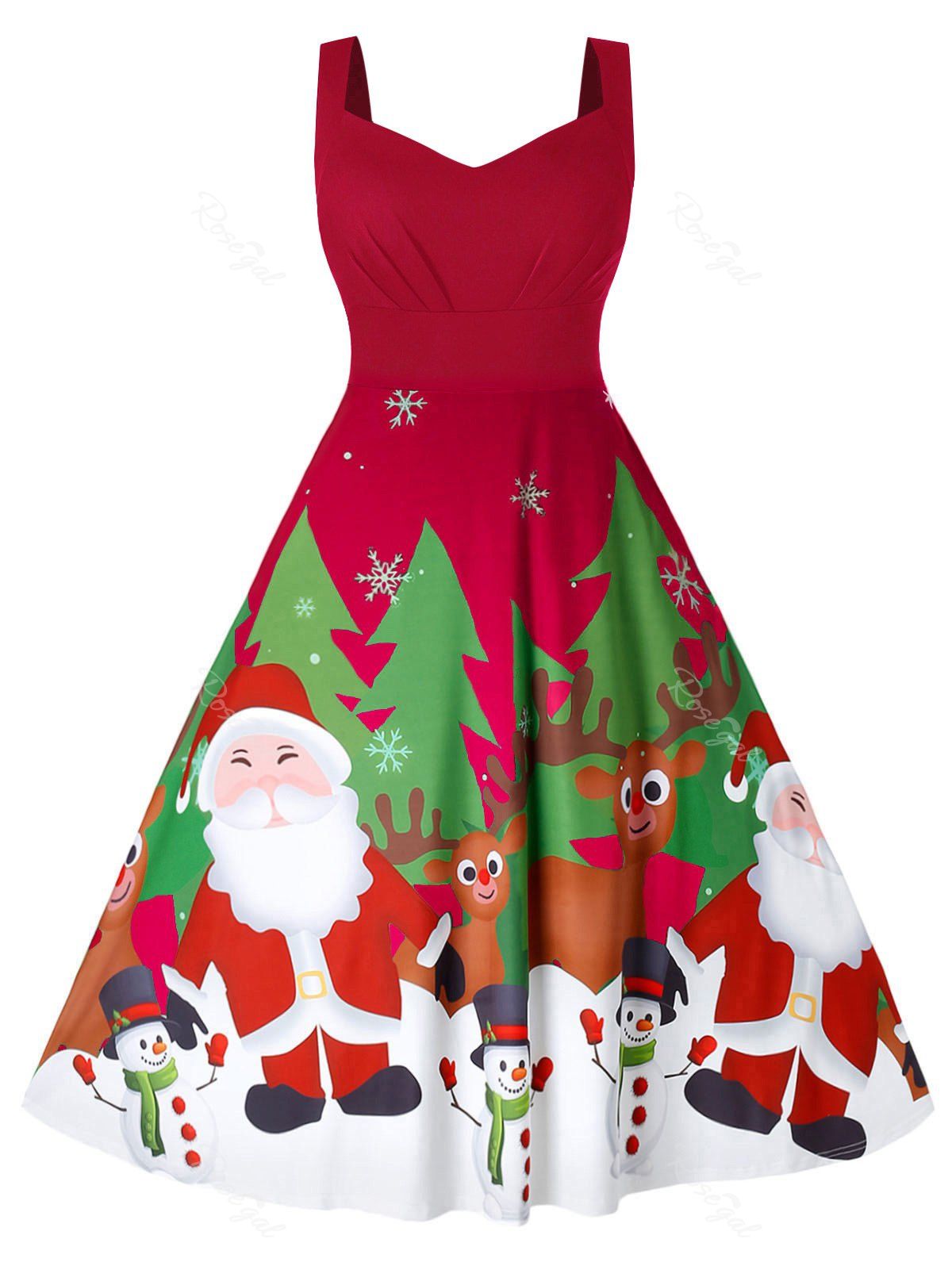 Plus Size High Waist Christmas A Line Printed Dress [43% OFF] | Rosegal