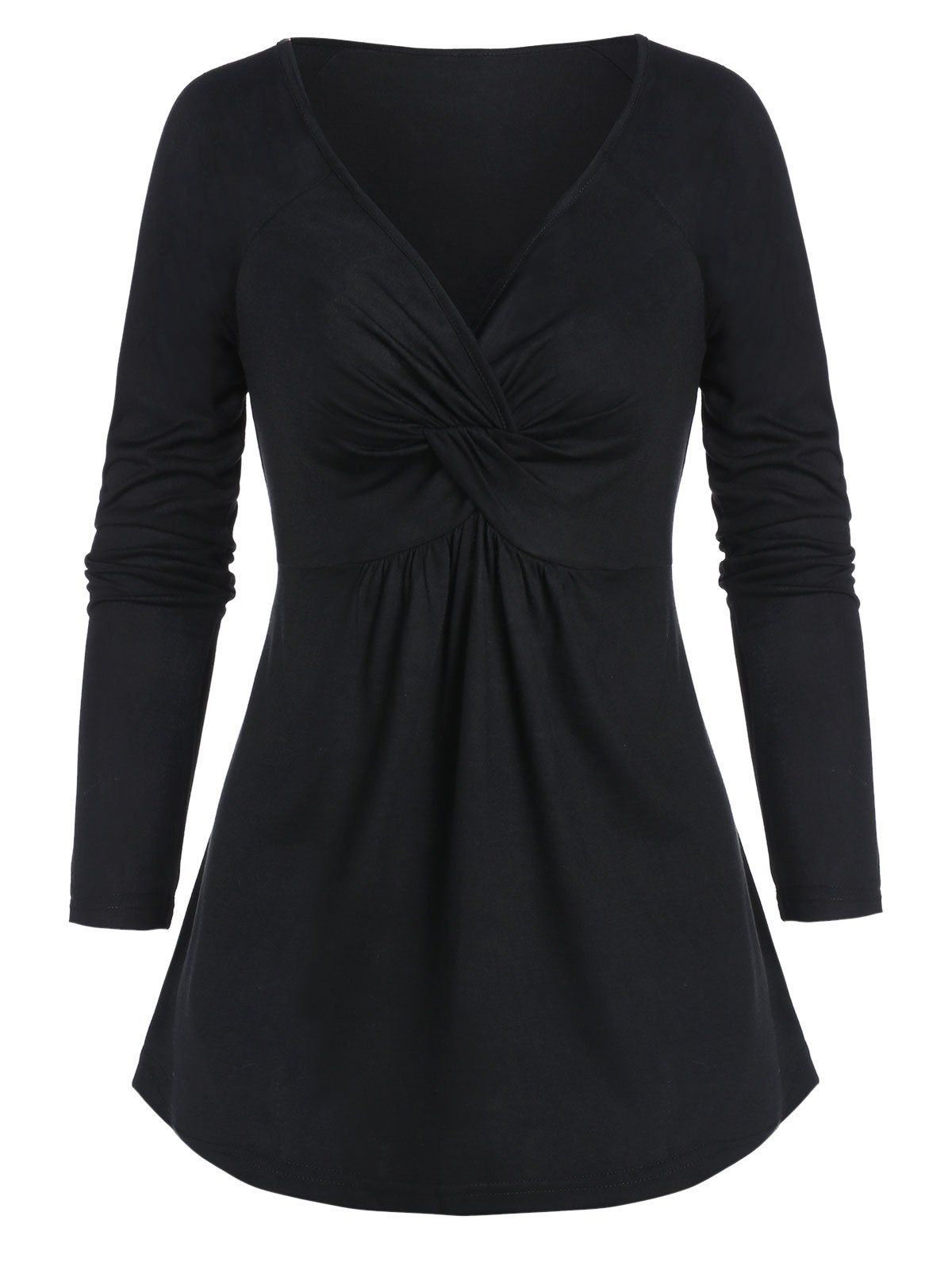 

Twist Front Plunge Neck Raglan Sleeve T-shirt, Black