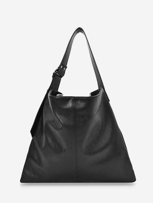 

Solid Big Soft Leather Tote Bag, Black
