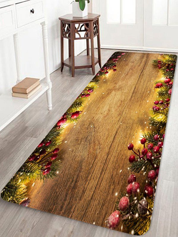 

Wooden Board Berry Pattern Floor Rug, Tiger orange