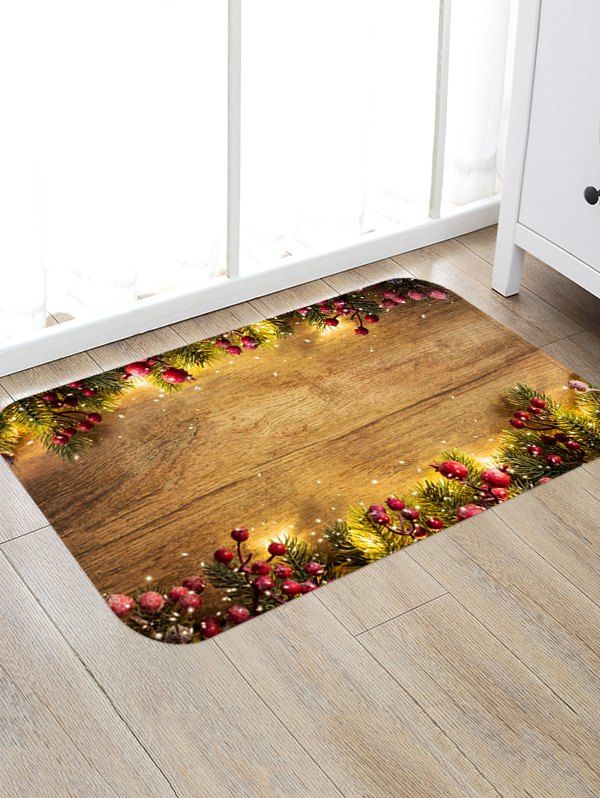 

Wooden Board Berry Pattern Floor Rug, Tiger orange