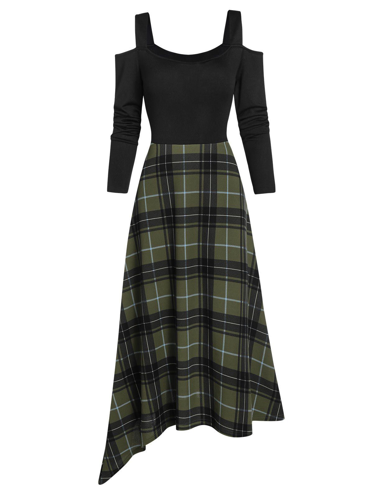 

Cold Shoulder Plaid Asymmetric Dress, Multi-a