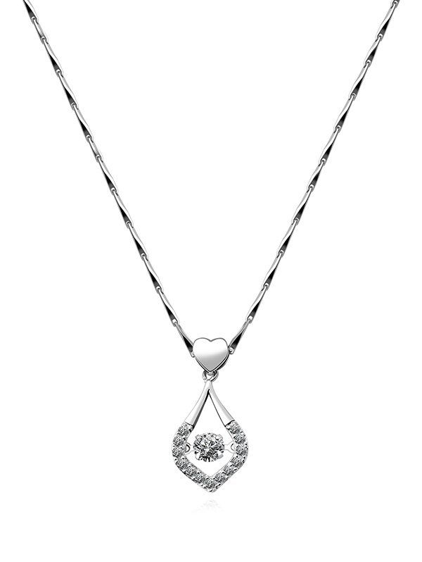 

Heart Water Drop Hollow Rhinestone Necklace, Silver